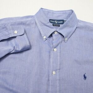 Ralph Lauren Shirt Mens 17.5 - 35 Blue Yarmouth Button Down Long Sleeves